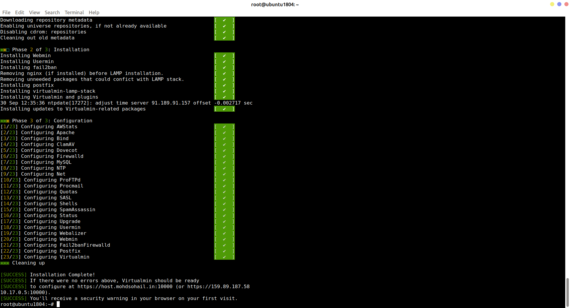 webmin setup completed
