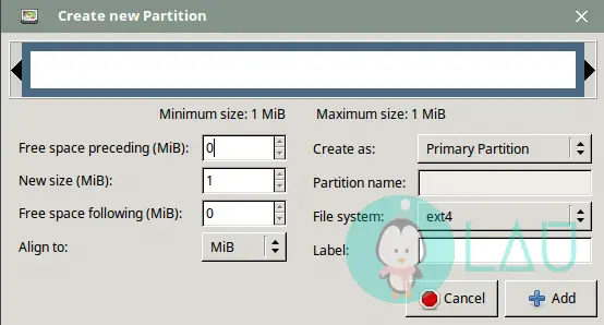 create new partition with gparted