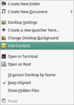 linux mint right click to add desklets