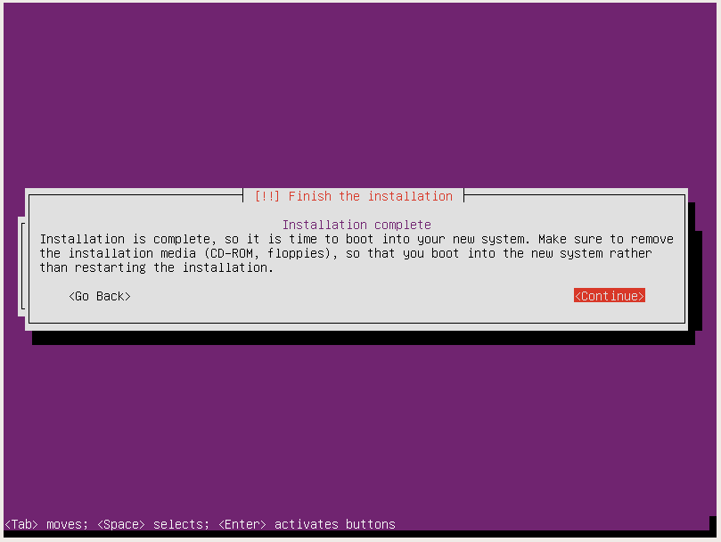 ubuntu server installation finished