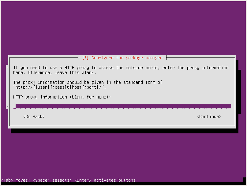 ubuntu server installation proxy settings