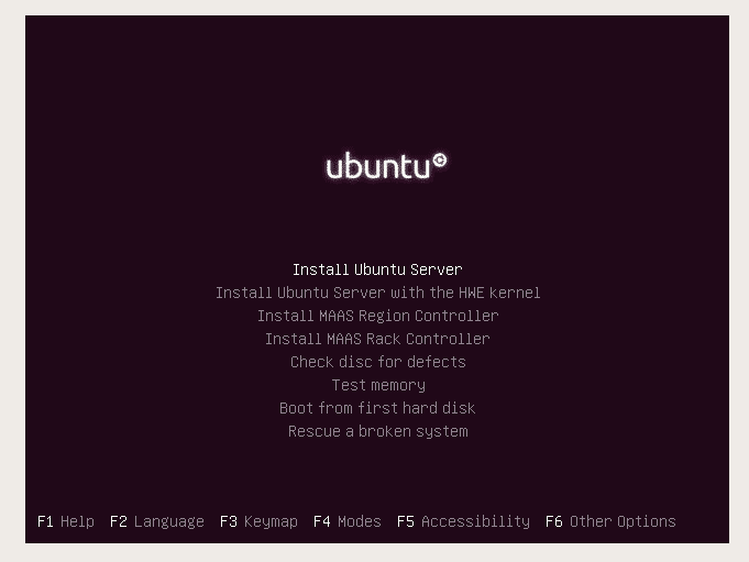 ubuntu server live boot menu