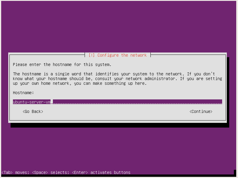 ubuntu server setup enter hostname