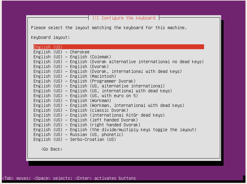 ubuntu server setup select keyboard layout