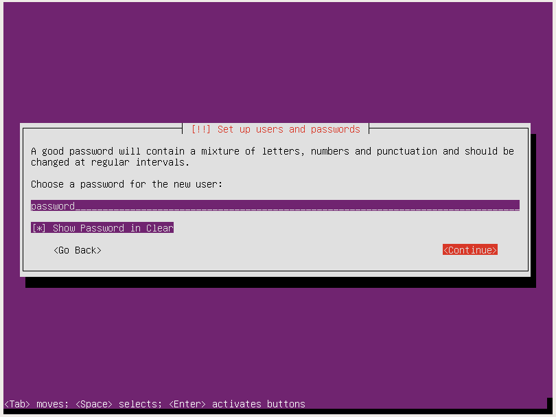ubuntu server setup user password