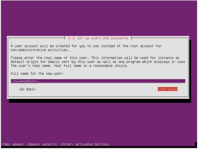 ubuntu server setup username