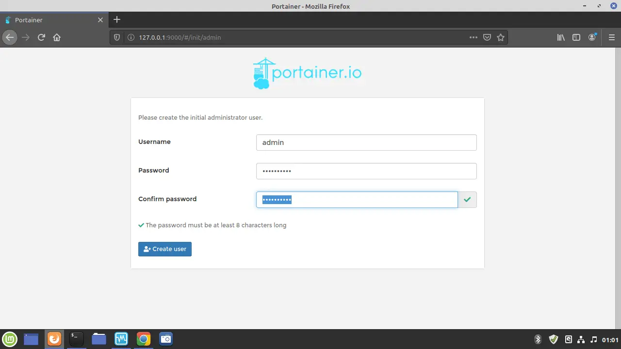 Portainer.io set up admin password