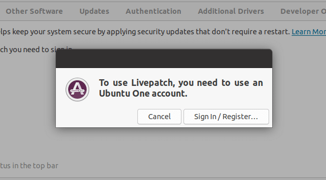 Sign in to set up livepatch