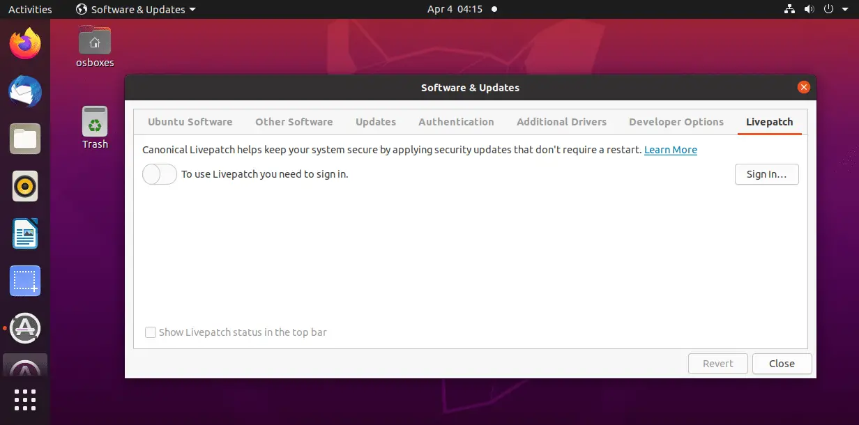 Ubuntu 20.04 Livepatch settings