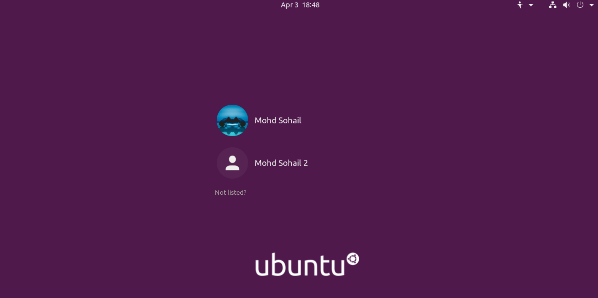 Ubuntu 20.04 login screen