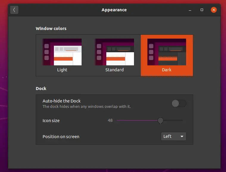 Ubuntu appearance settings