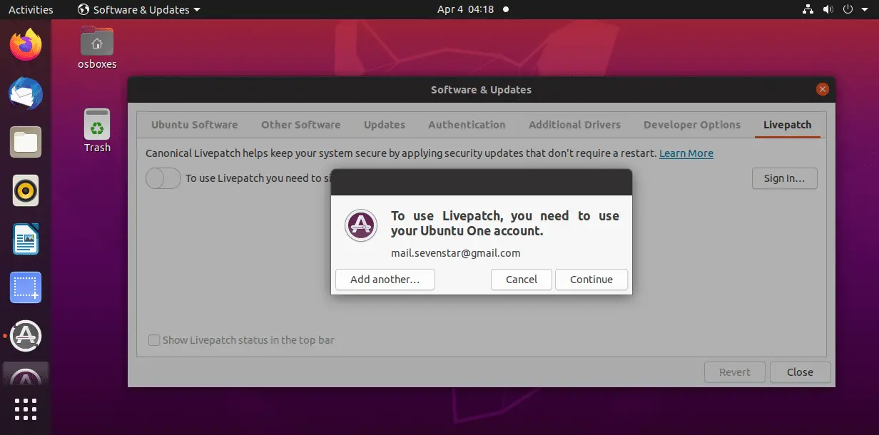 turn on Livepatching in Ubuntu 20.04