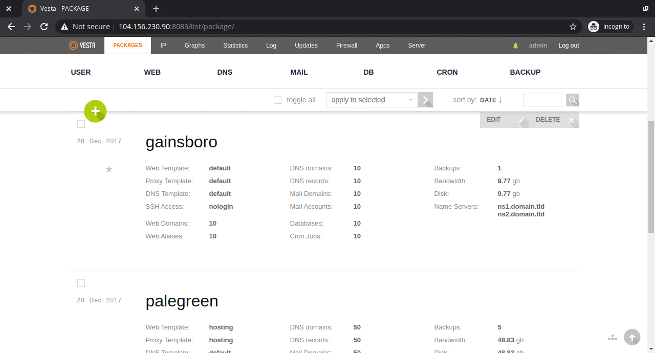Vesta server packages