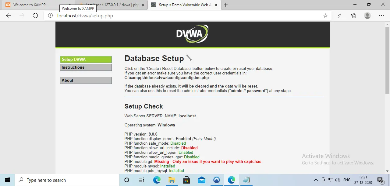 Setup DVWA in Windows