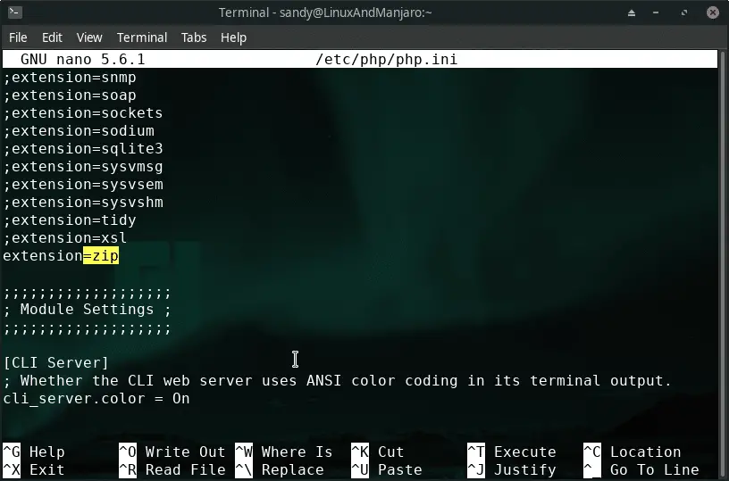 Enable php zip extension in manjaro