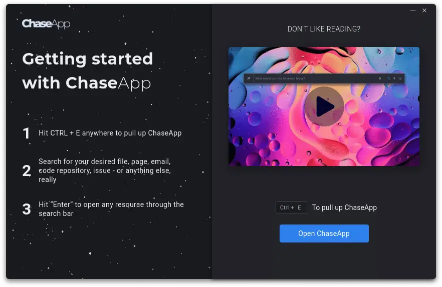 ChaseApp get started screen