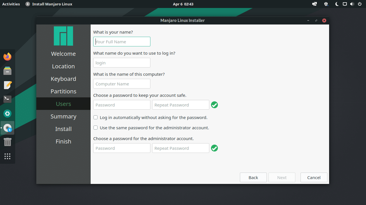 Create user system information