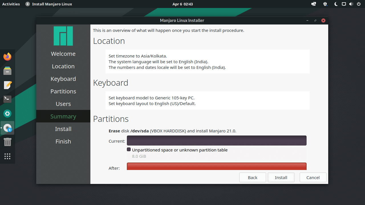 Installation summary