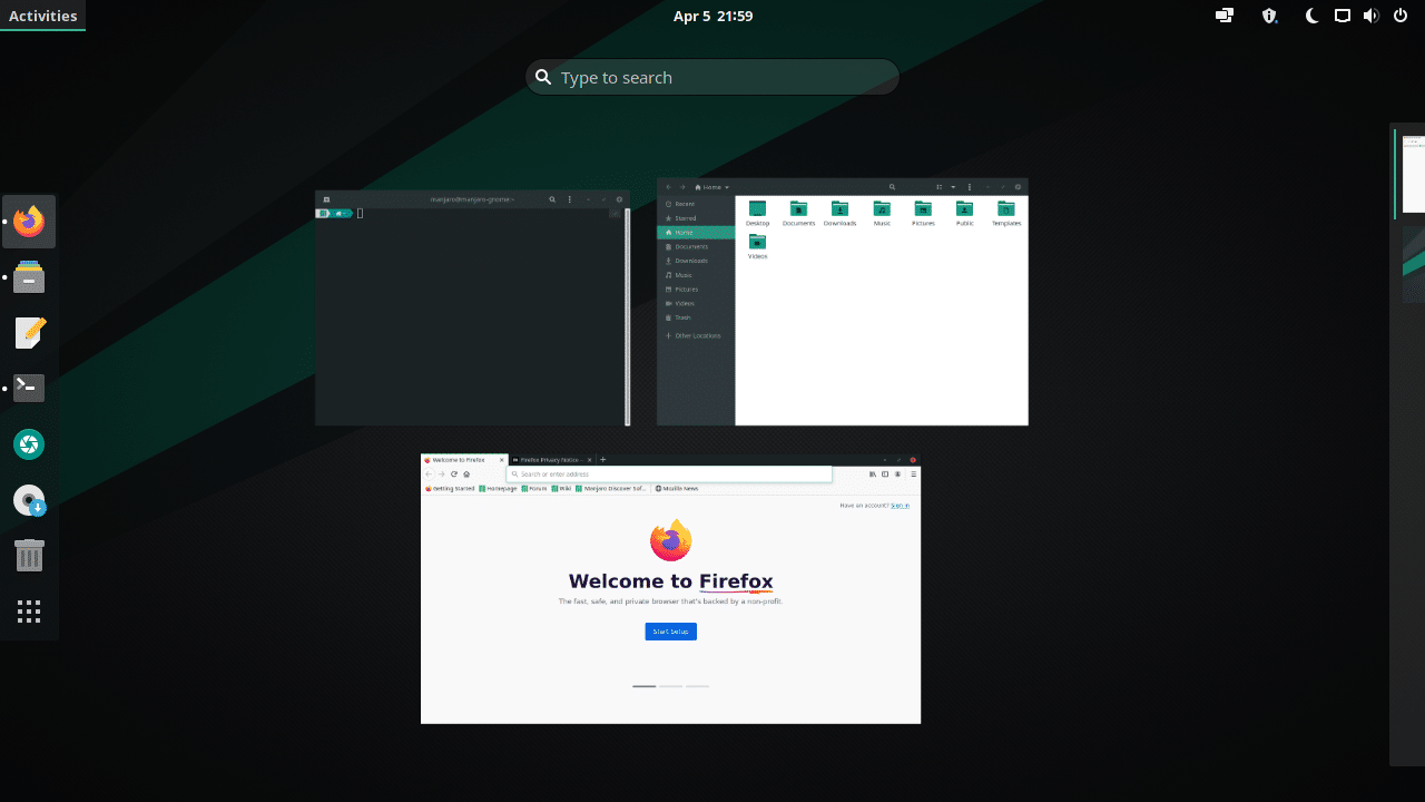 Manjaro Gnome activities