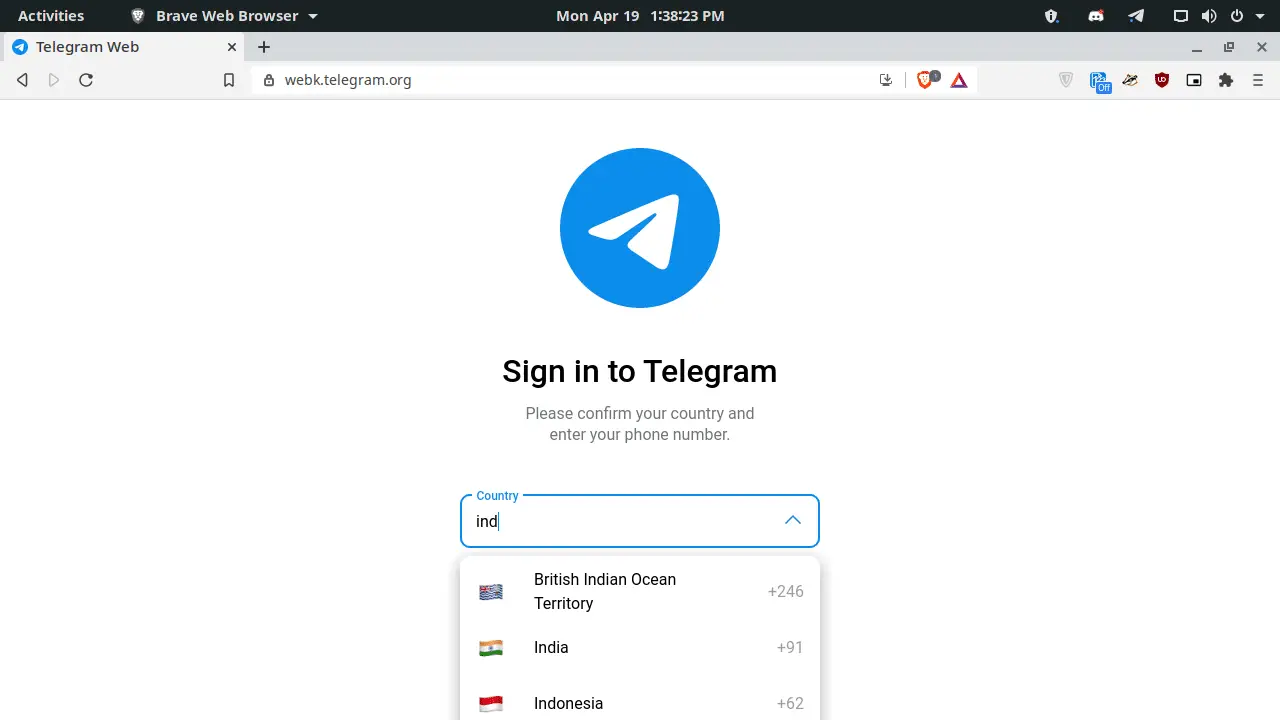 Telegram WebK Sign in