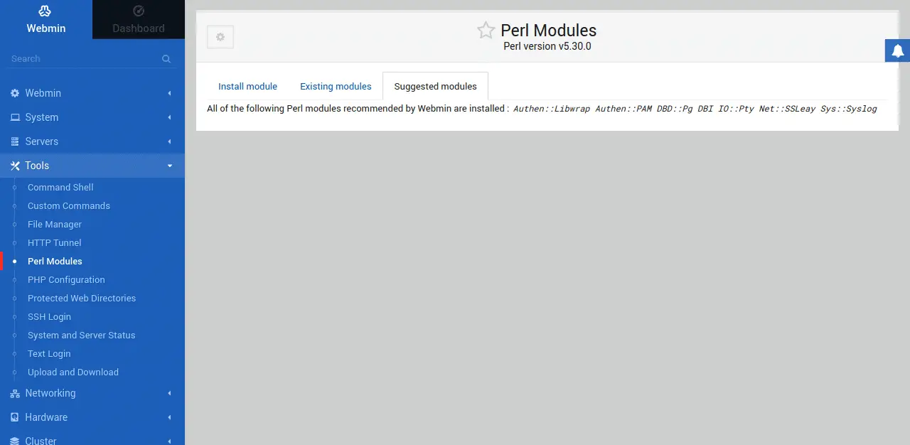 Webmin install perl modules for linux backup