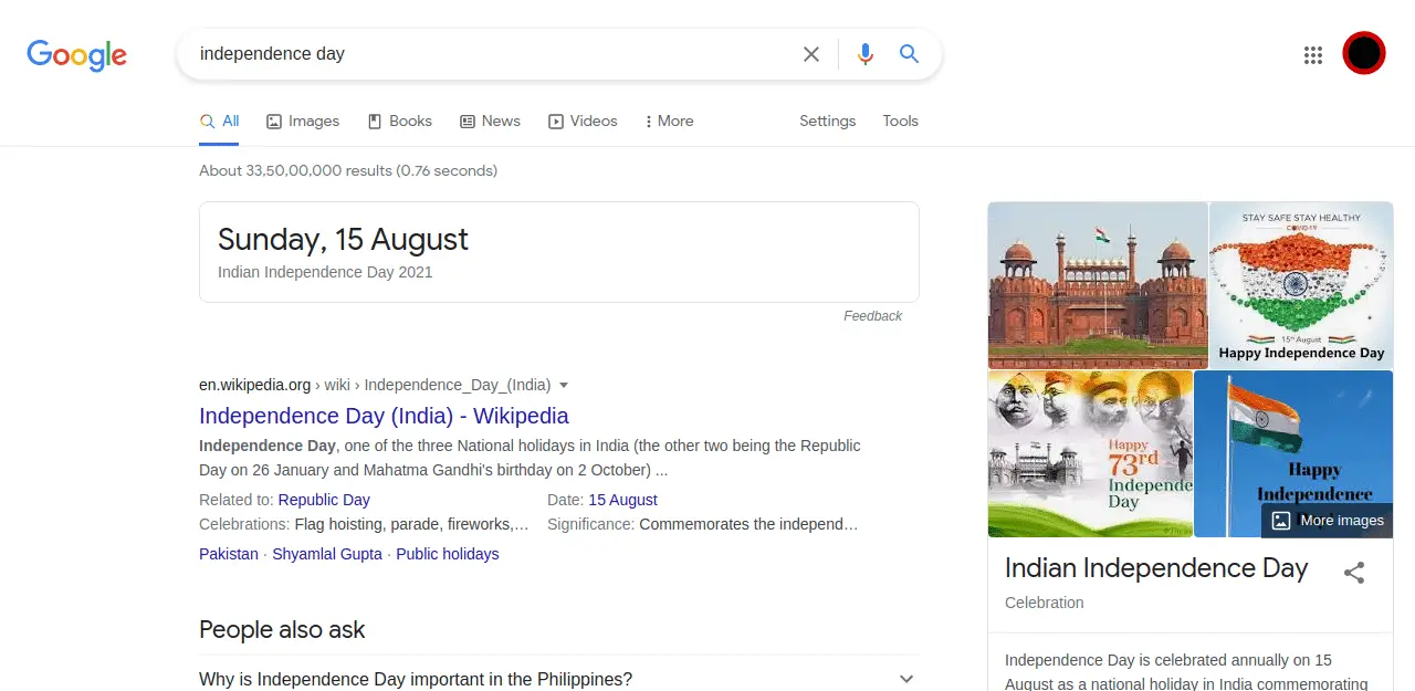 Google results for independence