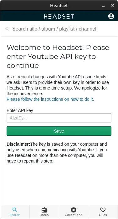 Headset setup YouTube API key