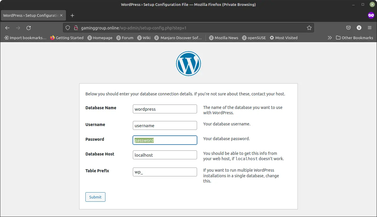 Setup Database in WordPress