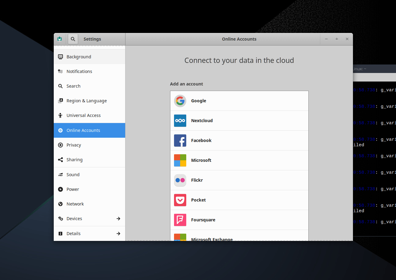 Gnome Online Accounts on Xfce