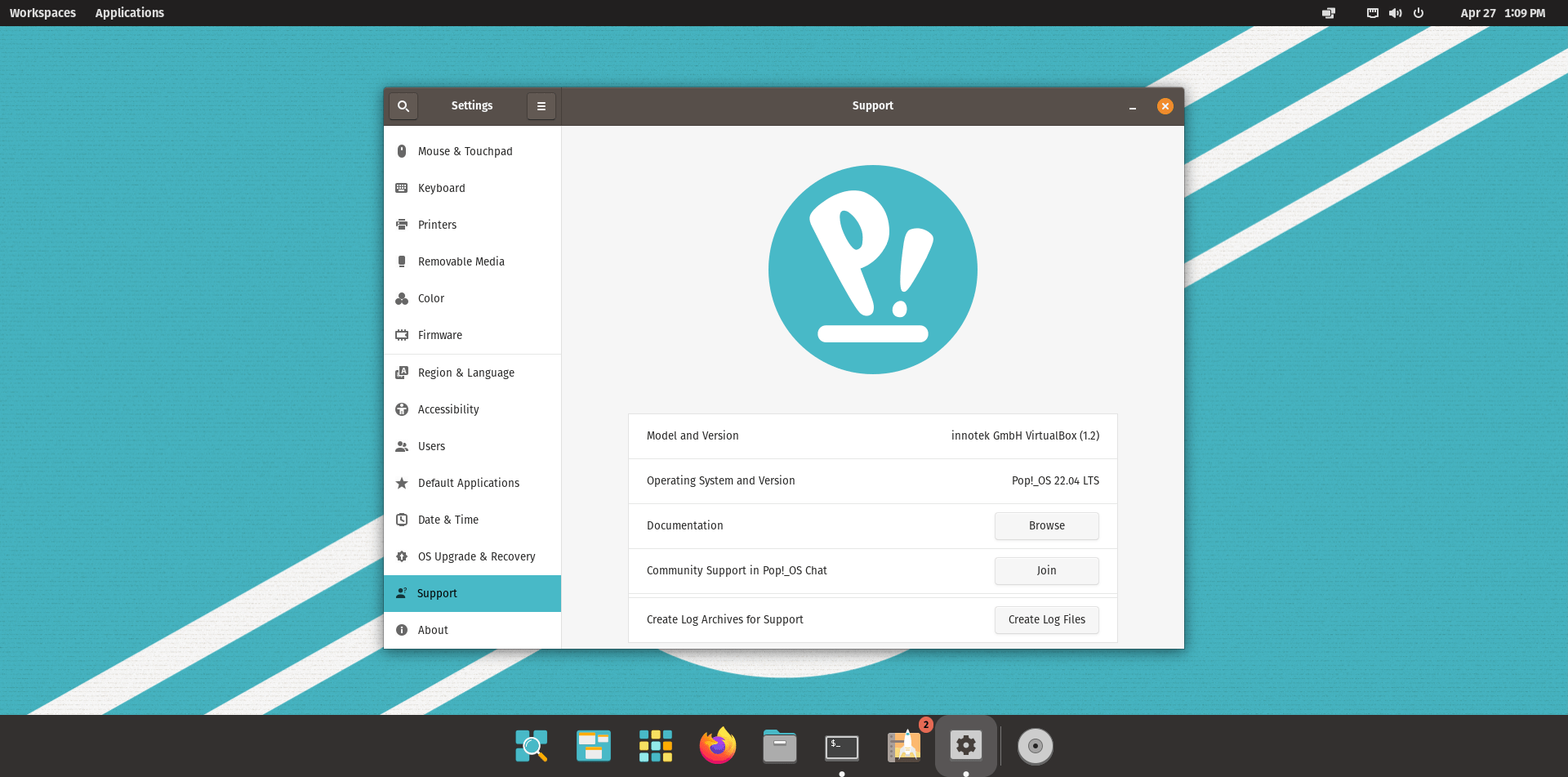 Pop OS support panel