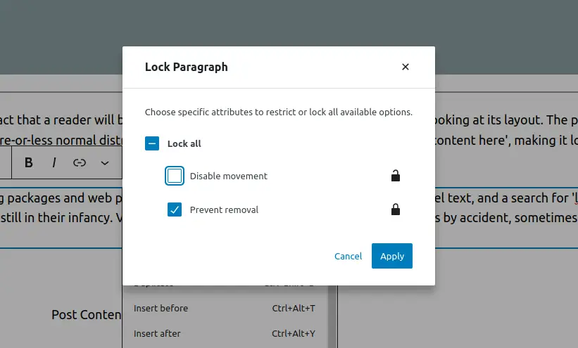 Block locking options in WordPress 6.0