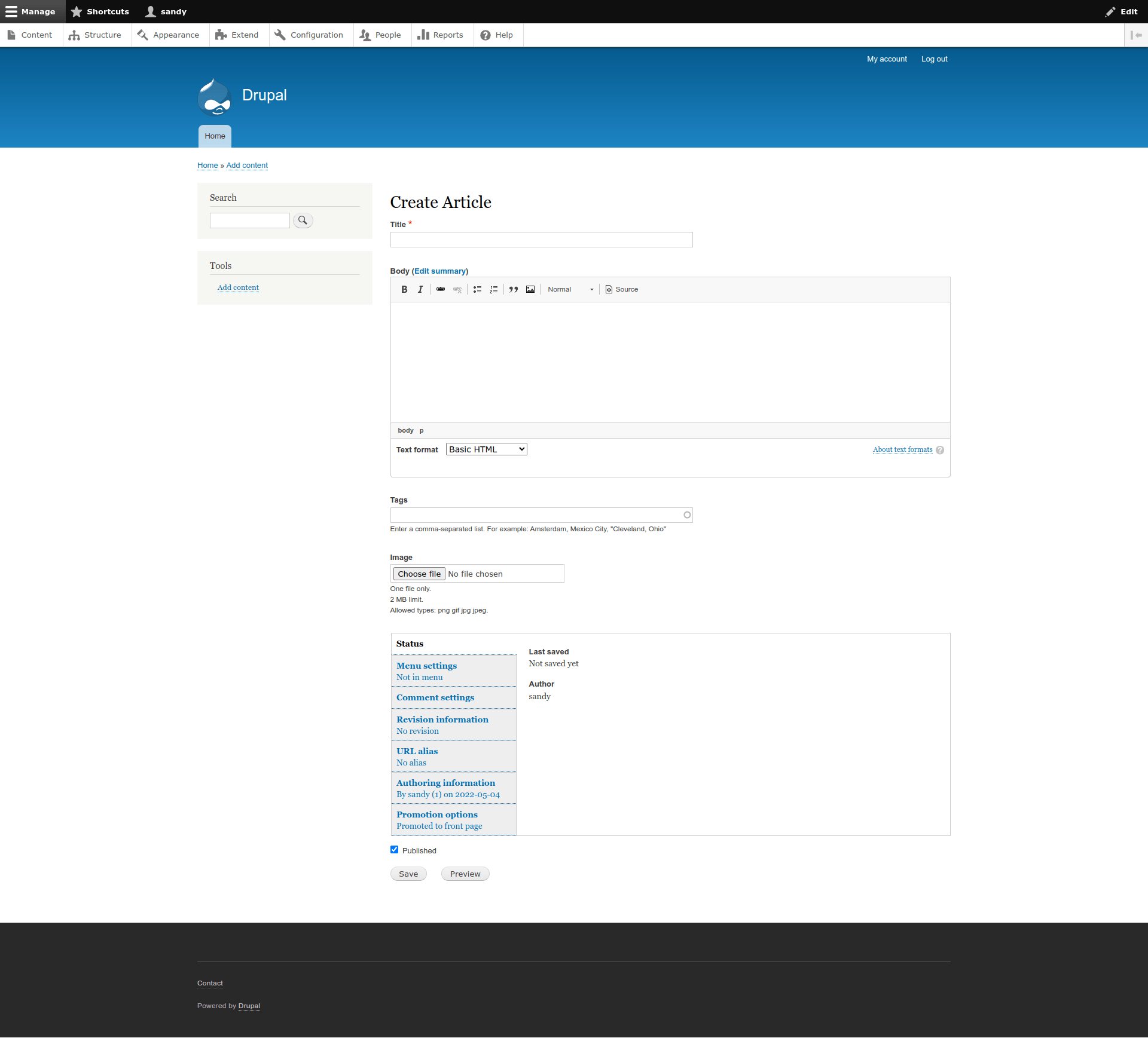 Drupal create article page