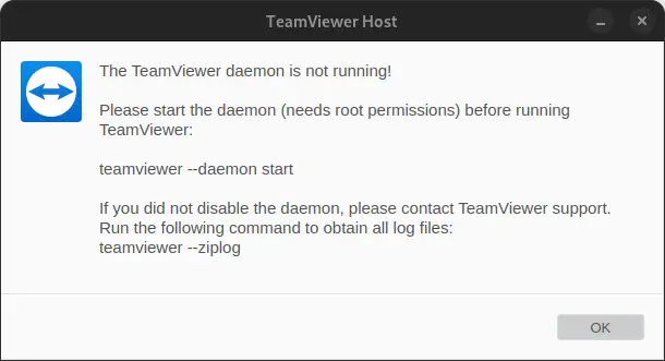 TeamViewer daemon error